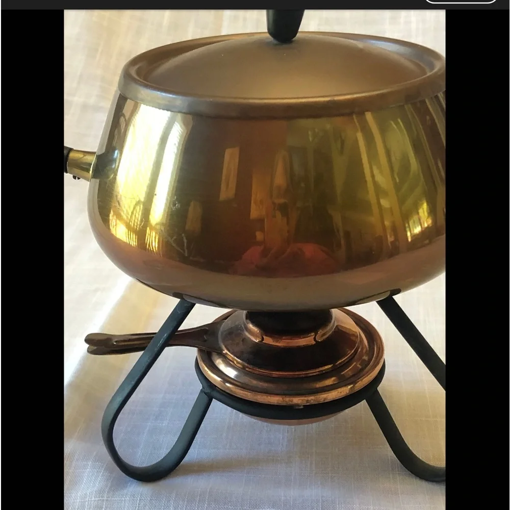 Vintage Copper Fondue Pot Made in Japan Skewers Cookbook The Complete Set